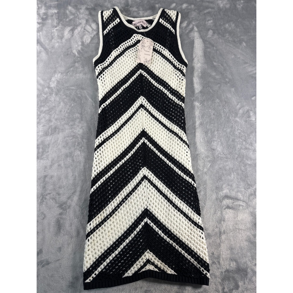 Willow & Wind Womens Crochet Knit Chevron Midi Dress Black Ivory‎ S S363166-1